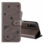 For vivo Y20 / Y20a / Y20s Cat Bee Embossing Pattern Shockproof Horizontal Flip Leather Case with Holder & Card Slots & Wallet(Grey)