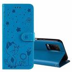 For vivo Y21 2021 / Y21s / Y33s Cat Bee Embossing Pattern Shockproof Horizontal Flip Leather Case with Holder & Card Slots & Wallet(Blue)