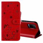 For vivo Y21 2021 / Y21s / Y33s Cat Bee Embossing Pattern Shockproof Horizontal Flip Leather Case with Holder & Card Slots & Wallet(Red)