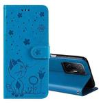 For Xiaomi Mi 11T / 11T Pro Cat Bee Embossing Pattern Shockproof Horizontal Flip Leather Case with Holder & Card Slots & Wallet(Blue)