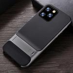 For iPhone 11 Pro Plaid Texture Non-slip TPU + PC Case with Holder(Space Gray)