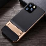 For iPhone 11 Pro Max Plaid Texture Non-slip TPU + PC Case with Holder(Gold)