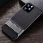 For iPhone 11 Pro Max Plaid Texture Non-slip TPU + PC Case with Holder(Space Gray)