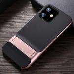 For iPhone 11 Plaid Texture Non-slip TPU + PC Case with Holder(Rose Gold)