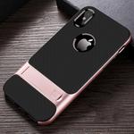 For iPhone XS Max Plaid Texture Non-slip TPU + PC Case with Holder(Rose Gold)