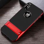 For iPhone XS Max Plaid Texture Non-slip TPU + PC Case with Holder(Red)