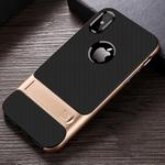 For iPhone XS / X Plaid Texture Non-slip TPU + PC Case with Holder(Gold)