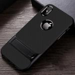 For iPhone XS / X Plaid Texture Non-slip TPU + PC Case with Holder(Black)