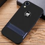 For iPhone XR Plaid Texture Non-slip TPU + PC Case with Holder(Dark Blue)