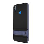 For Xiaomi Redmi Note 6 Pro Plaid Texture Non-slip TPU + PC Case with Holder(Dark Blue)