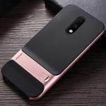 For OnePlus 7 Plaid Texture Non-slip TPU + PC Case with Holder(Rose Gold)