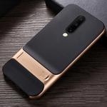 For OnePlus 7 Pro Plaid Texture Non-slip TPU + PC Case with Holder(Gold)