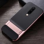 For OnePlus 7 Pro Plaid Texture Non-slip TPU + PC Case with Holder(Rose Gold)