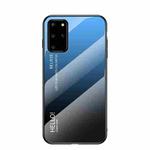 For Samsung Galaxy S20+ Gradient Color Painted TPU Edge Glass Case(Gradient Blue Black)