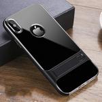 For iPhone XS Max Crystal Shockproof TPU + PC Case with Holder(Dark Black)