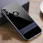 For iPhone XS Max Crystal Shockproof TPU + PC Case with Holder(Dark Blue)