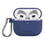 USAMS US-BH741 Solid Color Silicone Earphone Protective Case with Carabiner For AirPods 3(Blue)