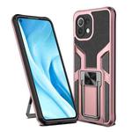 For Xiaomi Mi 11 Lite Armor 2 in 1 PC + TPU Magnetic Shockproof Case with Foldable Holder(Rose Gold)