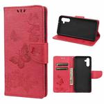 For Samsung Galaxy A13 5G Butterfly Embossed Horizontal Flip Leather Phone Case with Card Slot & Holder(Red)
