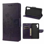 For Samsung Galaxy A13 5G Butterfly Flower Pattern Horizontal Flip Leather Phone Case with Card Slot & Holder(Dark Purple)