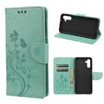 For Samsung Galaxy A13 5G Butterfly Flower Pattern Horizontal Flip Leather Phone Case with Card Slot & Holder(Green)