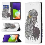 For Samsung Galaxy A22 4G Colored Drawing Pattern Invisible Magnetic Horizontal Flip Leather Phone Case with Holder & Card Slots & Wallet(Girl)
