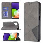 For Samsung Galaxy A22 4G Rhombus Texture Horizontal Flip Magnetic Leather Phone Case with Holder & Card Slots(Grey)