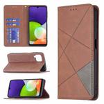 For Samsung Galaxy A22 4G Rhombus Texture Horizontal Flip Magnetic Leather Phone Case with Holder & Card Slots(Brown)