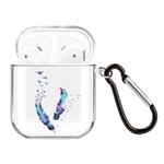 For AirPods 1 / 2 High Transparent TPU Colorful Painting Earphone Protective Case with Hook(Feather)