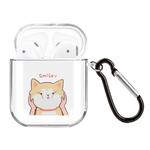 For AirPods 1 / 2 High Transparent TPU Colorful Painting Earphone Protective Case with Hook(Knead Face Shiba Inu)