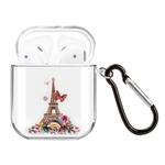 For AirPods 1 / 2 High Transparent TPU Colorful Painting Earphone Protective Case with Hook(Iron Tower)