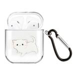 For AirPods 1 / 2 High Transparent TPU Colorful Painting Earphone Protective Case with Hook(White Cat)