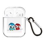 For AirPods 1 / 2 High Transparent TPU Colorful Painting Earphone Protective Case with Hook(Two owls)