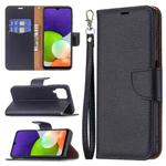 For Samsung Galaxy A22 4G Litchi Texture Pure Color Horizontal Flip Leather Phone Case with Holder & Card Slots & Wallet & Lanyard(Black)