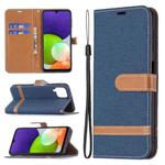 For Samsung Galaxy A22 4G Color Matching Denim Texture Horizontal Flip Leather Phone Case with Holder & Card Slots & Wallet & Lanyard(Dark Blue)