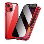 For iPhone 13 mini Anti-peeping Magnetic Metal Frame Double-sided Tempered Glass Phone Case (Red)