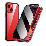For iPhone 13 Anti-peeping Magnetic Metal Frame Double-sided Tempered Glass Phone Case(Red)