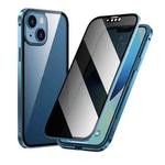 For iPhone 13 Anti-peeping Magnetic Metal Frame Double-sided Tempered Glass Phone Case(Sierra Blue)