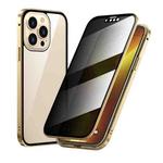 For iPhone 13 Pro Anti-peeping Magnetic Metal Frame Double-sided Tempered Glass Phone Case (Gold)