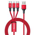 Baseus CAJS000009 Rapid Series 3.5A USB to 8 Pin + USB-C / Type-C + Micro USB Data Cable, Cable Length: 1.2cm(Red)