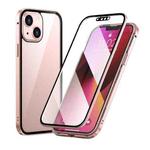 For iPhone 13 mini HD Magnetic Metal Frame Double-sided Tempered Glass Phone Case (Pink)