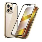 For iPhone 13 Pro Max HD Magnetic Metal Frame Double-sided Tempered Glass Phone Case (Gold)