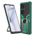 For Huawei P50 Pro Armor 2 in 1 Magnetic Shockproof Phone Case with Foldable Holder(Green)