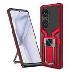 For Huawei P50 Pro Armor 2 in 1 Magnetic Shockproof Phone Case with Foldable Holder(Red)