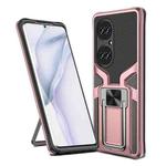 For Huawei P50 Pro Armor 2 in 1 Magnetic Shockproof Phone Case with Foldable Holder(Rose Gold)
