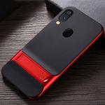 For Galaxy A40 Plaid Texture Non-slip TPU + PC Case with Holder(Red)