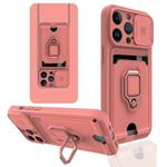 For iPhone 13 Pro Sliding Camera Cover Design TPU Shockproof Phone Case with Holder & Card Slots (Pink)
