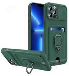 For iPhone 12 Pro Max Sliding Camera Cover Design TPU Shockproof Phone Case with Holder & Card Slots(Dark Night Green)