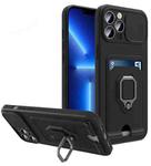 For iPhone 12 / 12 Pro Sliding Camera Cover Design TPU Shockproof Phone Case with Holder & Card Slots(Black)