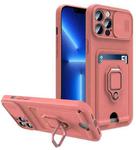 For iPhone 11 Pro Max Sliding Camera Cover Design TPU Shockproof Phone Case with Holder & Card Slots(Pink)